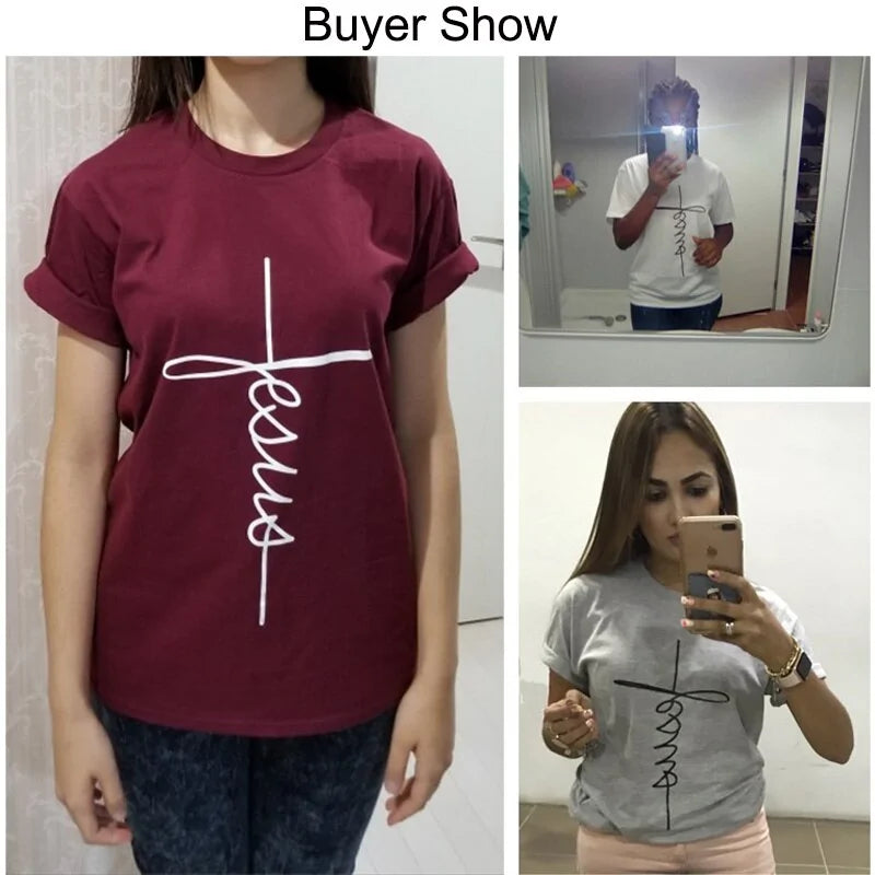 Christian Cross Print Tops FemaleSpiritual Warfare