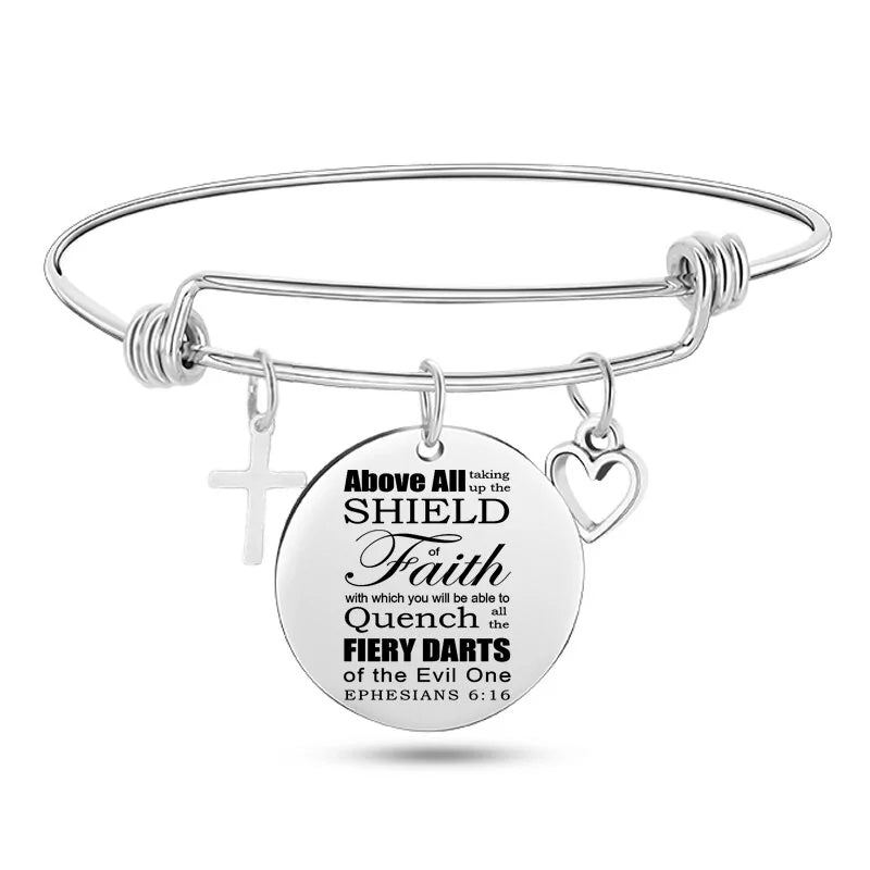 Stainless Steel Christian Charm BraceletSpiritual Warfare
