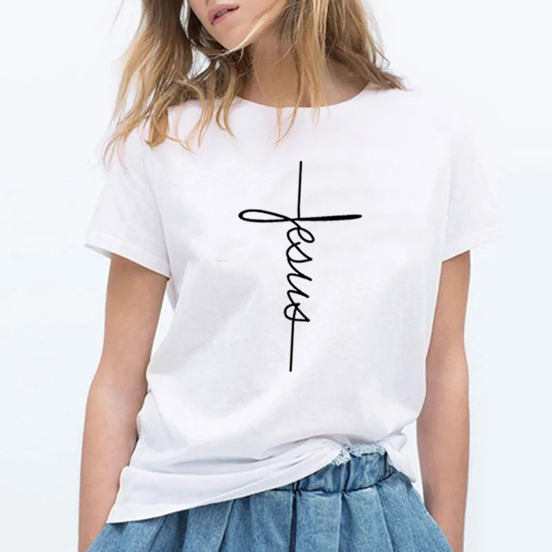 Christian Cross Print Tops FemaleSpiritual Warfare