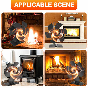 6 Blades Heat Powered Stove Fan Black Fireplace Log Wood Burner Eco-fan Quiet Home Fireplace Fan Efficient Heat Distribution