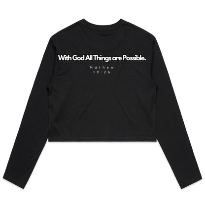 Spiritual Warfare All Things Are Possible Women's Long Sleeve Crop Tee