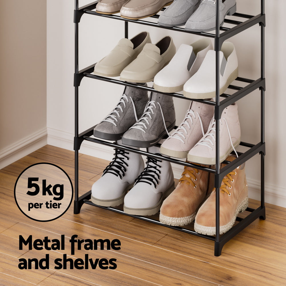 Artiss Shoe Rack Shoe Storage Shelf 10-tier 20 Pairs DIY Stackable Black Metal