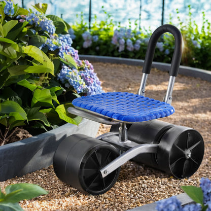 Gardeon Garden Stool Foldable with Wheels Blue