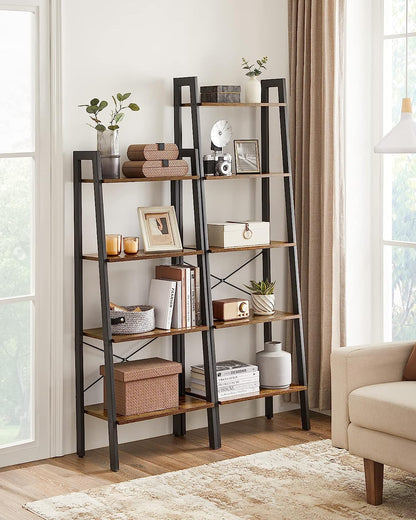 5-Tier Industrial Bookcase, Rustic Brown