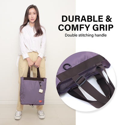 Shopper Bag Tote Bag Foldable Travel Laptop Grocery Nylon KO-SHOULDER PURPLE