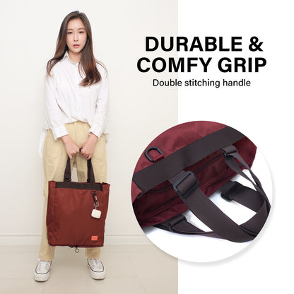 Shopper Bag Tote Bag Foldable Travel Laptop Grocery Nylon KO-SHOULDER WINE