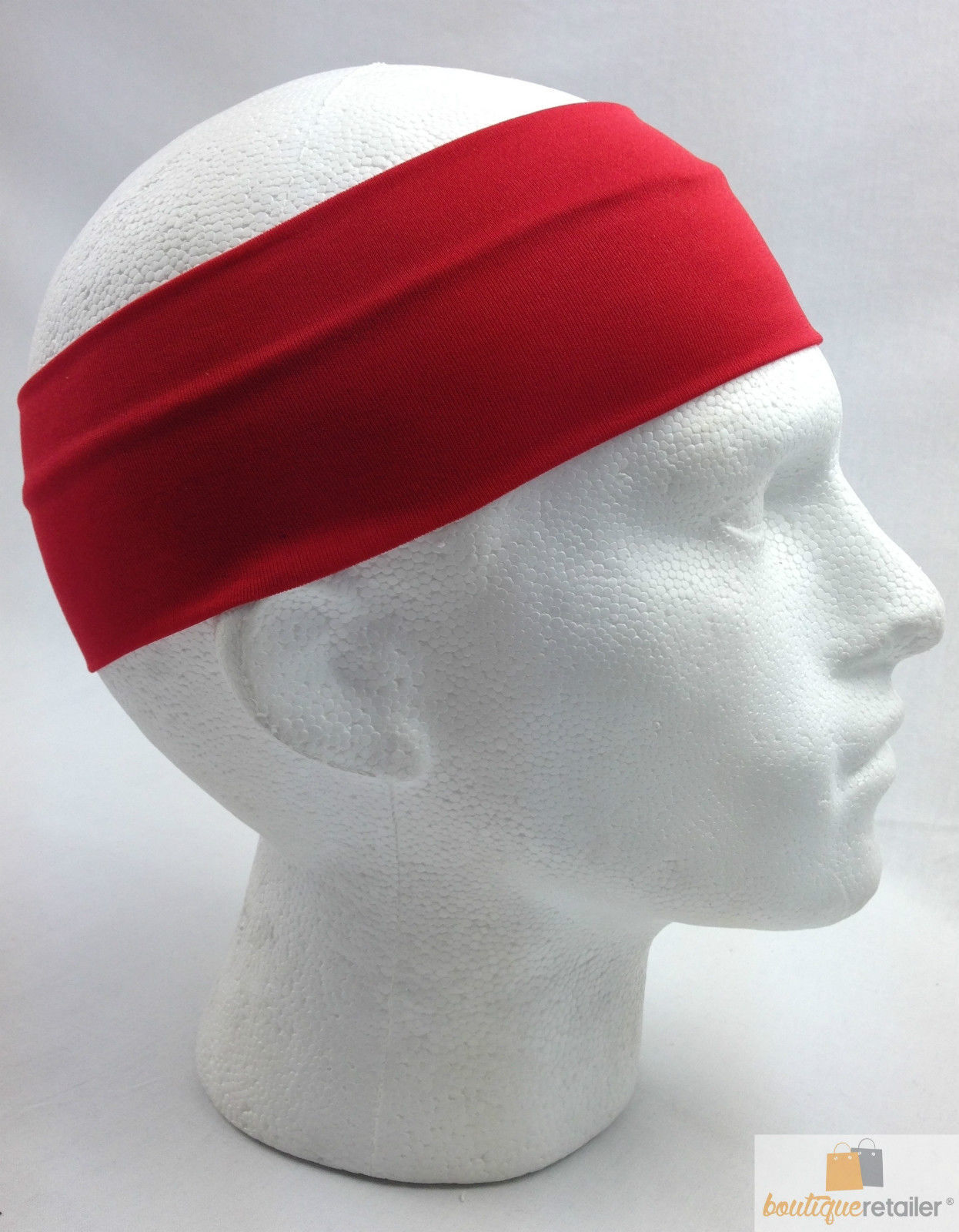 PLAIN HEADBAND Elastic Stretch Sports Yoga Hair Band Unisex 8cm Wide Wrap - Red