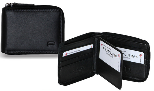 Futura Mens Zip Around Leather Wallet RFID Gift - Black