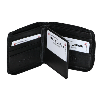 Futura Mens Zip Around Leather Wallet RFID Gift - Black