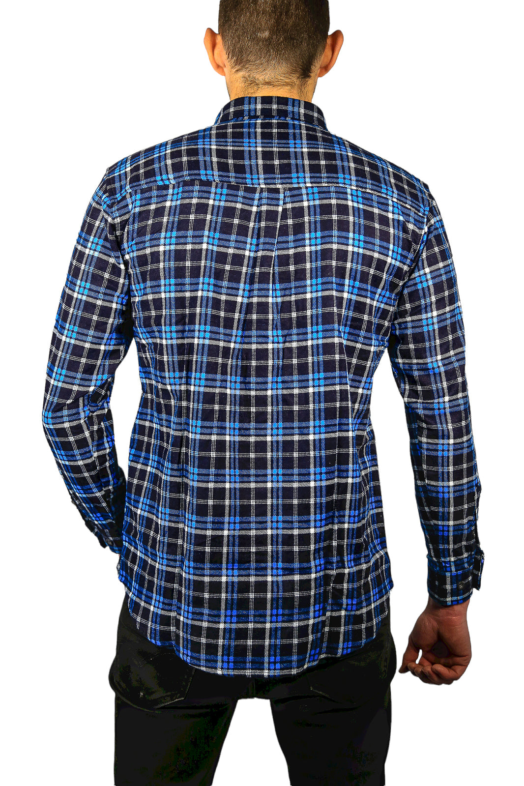 Mens Flannelette Long Sleeve Shirt 100% Cotton Check Authentic Flannel - Full Placket - Turquoise/Black - XXL