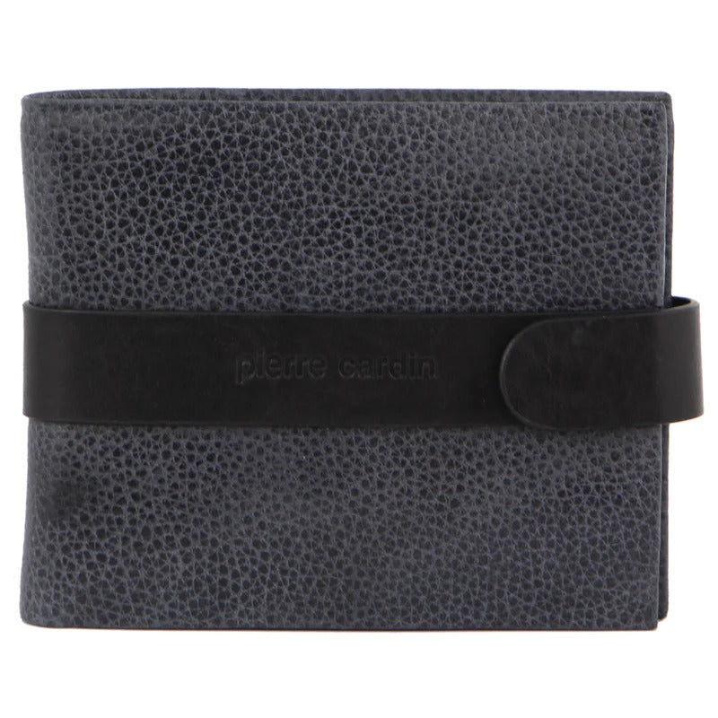 Pierre Cardin Mens RFID Woven-Embossed Leather Tab Wallet - Black