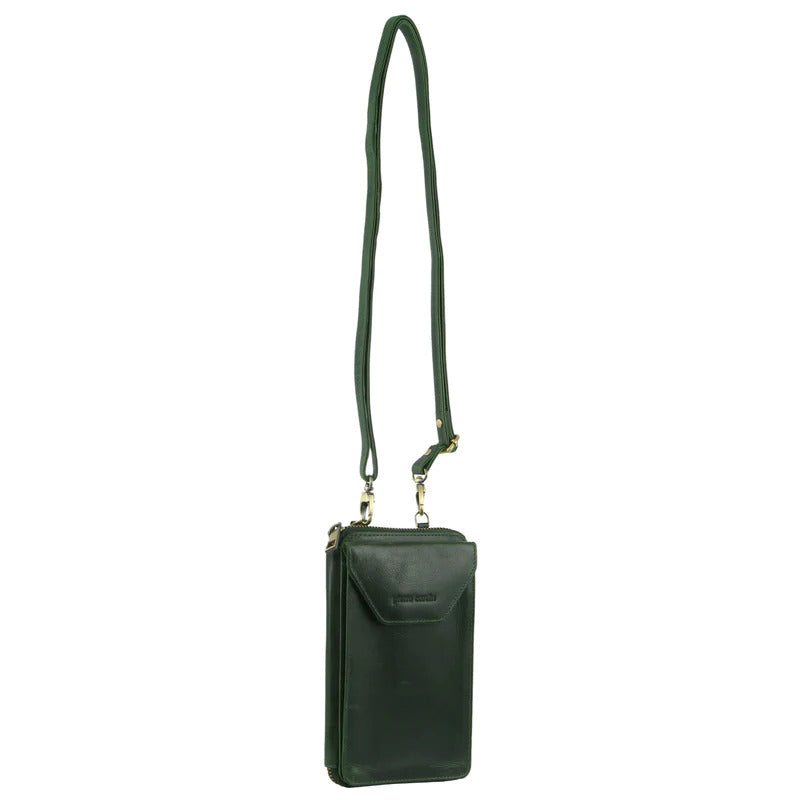 Pierre Cardin Ladies Leather Cross Body Bag/Wallet Bag/Clutch Wallet - Emerald