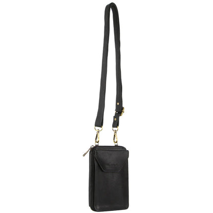 Pierre Cardin Ladies Leather Cross Body Bag/Wallet Bag/Clutch Wallet - Black