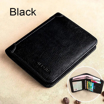 NNEOBA Genuine Leather Retro Business Wallet - Short Card Holder & Coin Purse