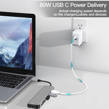 Bakeey 6-in-1 USB-C Hub Adapter HDMI 4K@30Hz USB3.0 USB-C  Docking Station 100W PD Charging SD Reader Witch Splitter for Apple Huawei Laptops Macbook